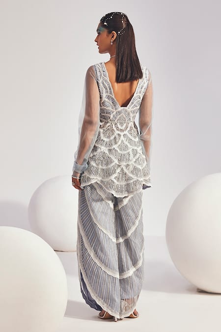 Divya Aggarwal Alana Pearl Embellished Peplum Kurta With Palazzo 