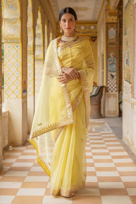 Geroo Jaipur Gota Work Saree With Unstitched Blouse Piece 
