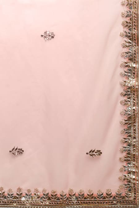 Geroo Jaipur_Peach Organza Gota Patti Embroidered Saree With Unstitched Blouse Piece _Online_at_Aza_Fashions