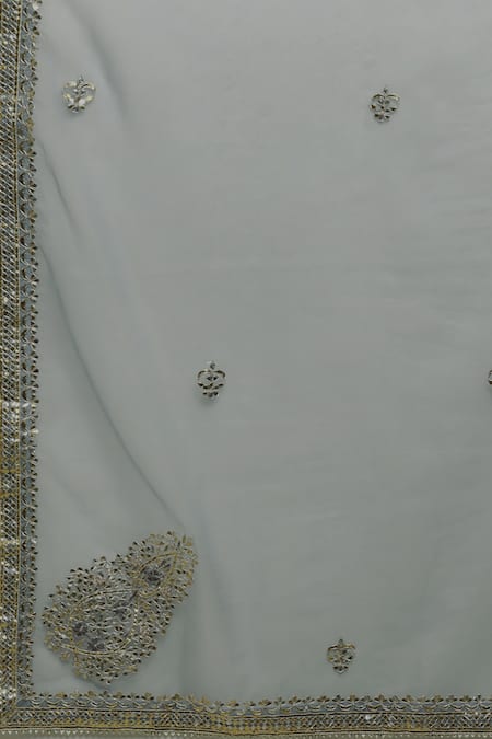 Geroo Jaipur Grey Organza Gota Patti Work Saree With Unstitched Blouse Piece at Aza Fashions Geroo Jaipur_Grey Organza Gota Patti Work Saree With Unstitched Blouse Piece _at_Aza_Fashions