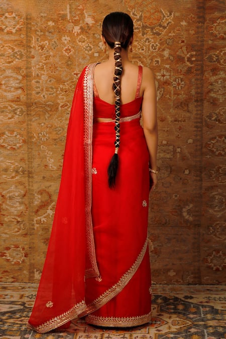 Geroo Jaipur Gota Patti Work Saree With Unstitched Blouse Piece 