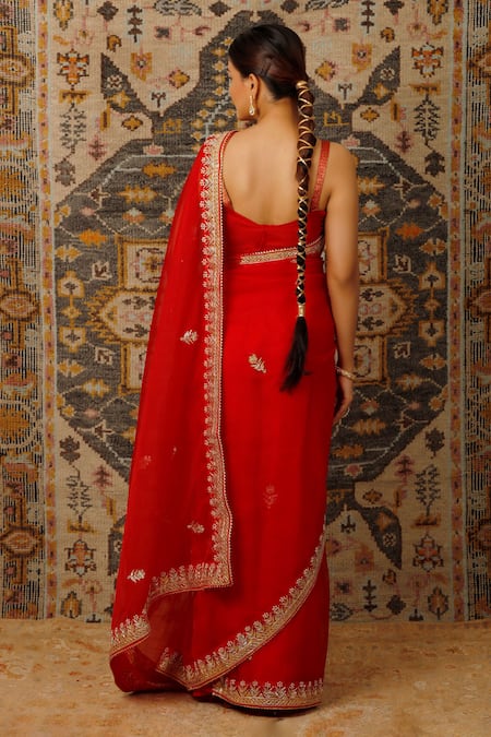 Geroo Jaipur Organza Gota Work Saree With Unstitched Blouse Piece 