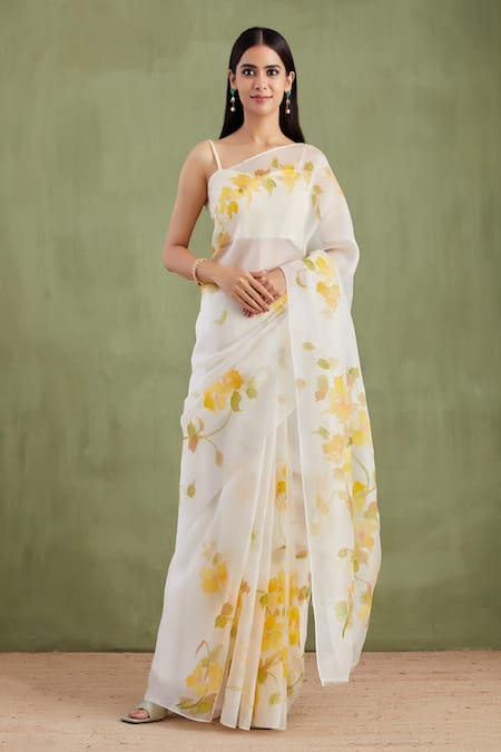 Geroo Jaipur Floral Hand Painted Saree With Unstitched Blouse Piece 