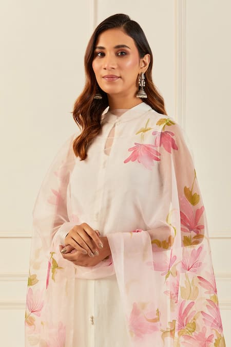 Geroo Jaipur Blossom Hand Painted Dupatta 