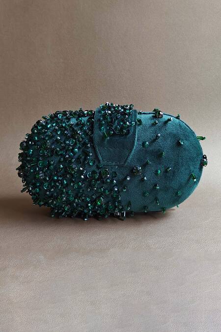 Shop Plode Green Hand Embellished Capsule Bag at Aza Fashions Shop_Plode_Green Hand Embellished Capsule Bag_at_Aza_Fashions