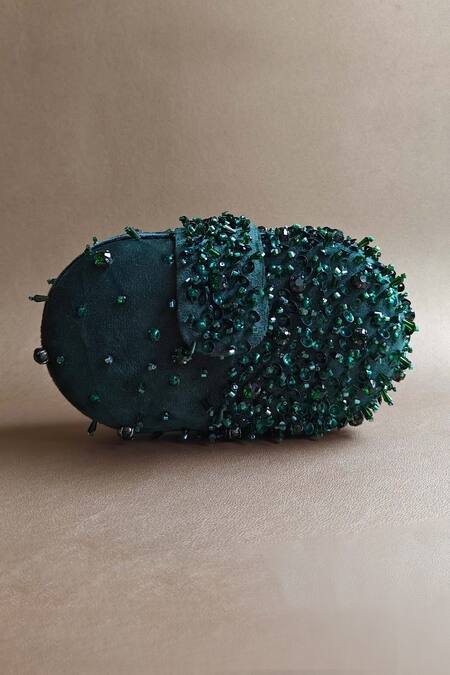 Plode Green Hand Embellished Capsule Bag Online at Aza Fashions Plode_Green Hand Embellished Capsule Bag_Online_at_Aza_Fashions