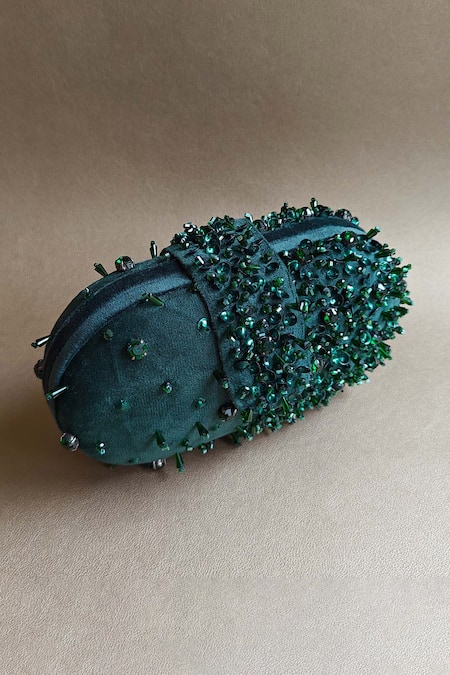 Buy Plode Green Hand Embellished Capsule Bag Online at Aza Fashions Buy_Plode_Green Hand Embellished Capsule Bag_Online_at_Aza_Fashions