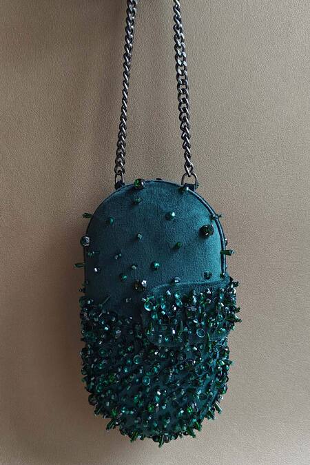 Shop Plode Green Hand Embellished Capsule Bag Online at Aza Fashions Shop_Plode_Green Hand Embellished Capsule Bag_Online_at_Aza_Fashions