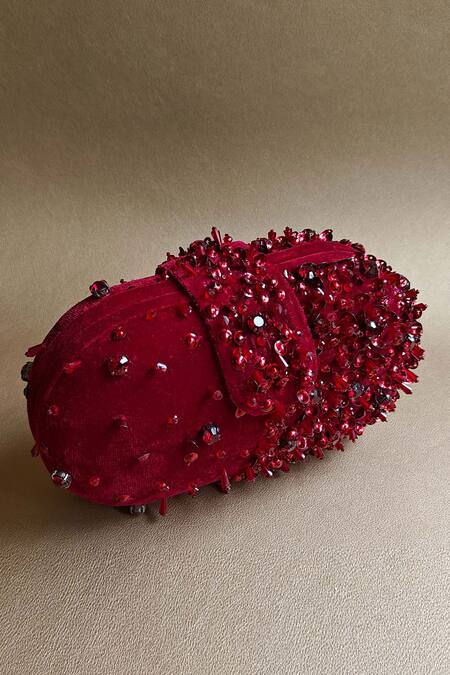 Plode Red Hand Embellished Capsule Bag Online at Aza Fashions Plode_Red Hand Embellished Capsule Bag_Online_at_Aza_Fashions