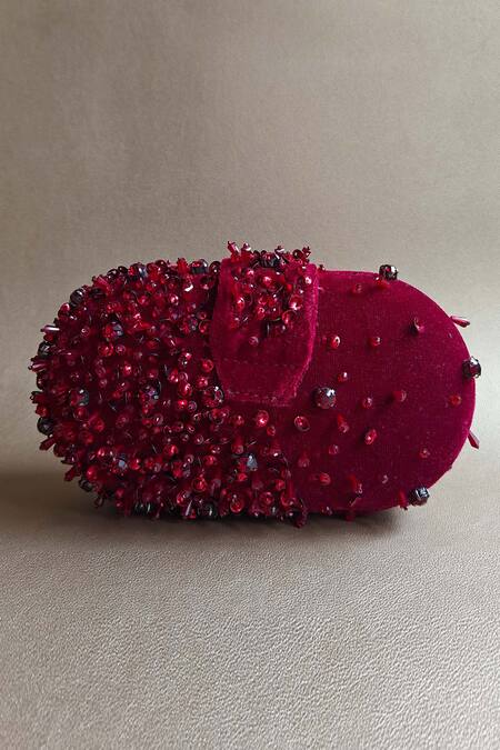 Buy Plode Red Hand Embellished Capsule Bag Online at Aza Fashions Buy_Plode_Red Hand Embellished Capsule Bag_Online_at_Aza_Fashions