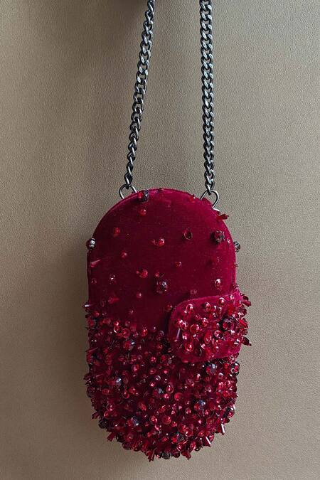 Shop Plode Red Hand Embellished Capsule Bag Online at Aza Fashions Shop_Plode_Red Hand Embellished Capsule Bag_Online_at_Aza_Fashions