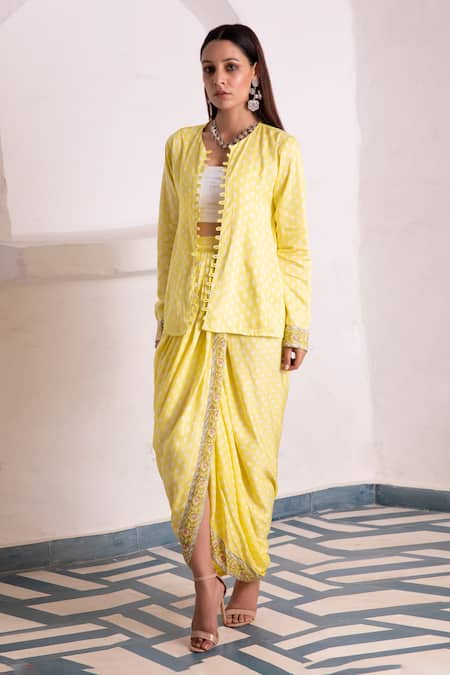 MONK & MEI BY SONIA ANAND Aaliyah Hand Block Print Jacket & Dhoti Skirt Set 