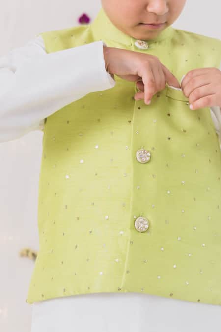 Buy Chotibuti Green Silk, Cotton Sequins Embroidered Bundi Set Online at Aza Fashions Buy_Chotibuti_Green Silk, Cotton Sequins Embroidered Bundi Set _Online_at_Aza_Fashions