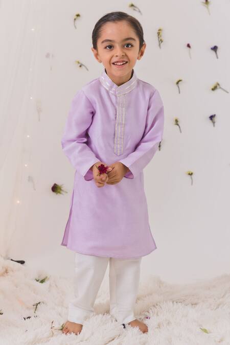 Chotibuti_Purple Silk, Organza Lilac Tie Dye Bundi Kurta Set _Online_at_Aza_Fashions