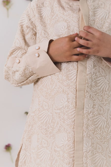 Buy Chotibuti Beige Mohair, Organza Embroidery Lotus Shirt With Pant Online at Aza Fashions Buy_Chotibuti_Beige Mohair, Organza Embroidery Lotus Shirt With Pant _Online_at_Aza_Fashions