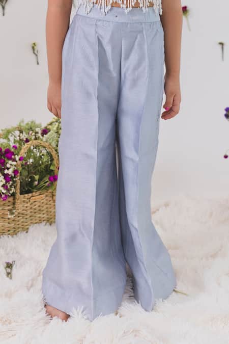 Chotibuti_Grey Silk, Cotton Sequins Top With Pant _Online_at_Aza_Fashions