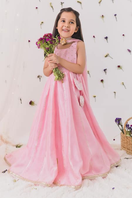 Chotibuti_Pink Silk, Cotton Gota Patti, Sequins Embellished Anarkali With Dupatta _Online_at_Aza_Fashions