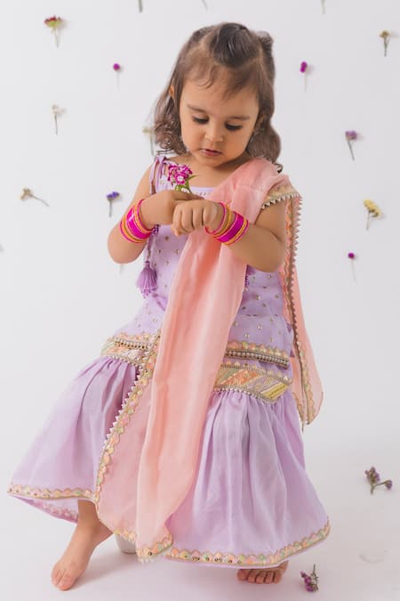 Chotibuti Purple Silk, Cotton Lace, Sequins Butti Embellished Kurta Gharara Set Online at Aza Fashions Chotibuti_Purple Silk, Cotton Lace, Sequins Butti Embellished Kurta Gharara Set _Online_at_Aza_Fashions