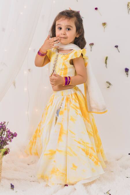 Chotibuti Yellow Silk, Cotton Mirrors, Embroidery Tie Dye Blouse Lehenga Set Online at Aza Fashions Chotibuti_Yellow Silk, Cotton Mirrors, Embroidery Tie Dye Blouse Lehenga Set _Online_at_Aza_Fashions