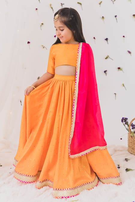 Chotibuti Orange Silk Embroidered Sequin Work Lehenga Set