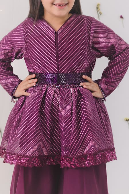 Chotibuti Wine Organza, Cotton Sequins Gota Lace Embellished Peplum Top With Palazzo Online at Aza Fashions Chotibuti_Wine Organza, Cotton Sequins Gota Lace Embellished Peplum Top With Palazzo _Online_at_Aza_Fashions