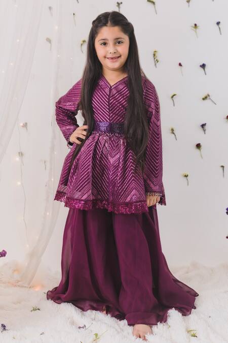 Buy Chotibuti Wine Organza, Cotton Sequins Gota Lace Embellished Peplum Top With Palazzo Online at Aza Fashions Buy_Chotibuti_Wine Organza, Cotton Sequins Gota Lace Embellished Peplum Top With Palazzo _Online_at_Aza_Fashions