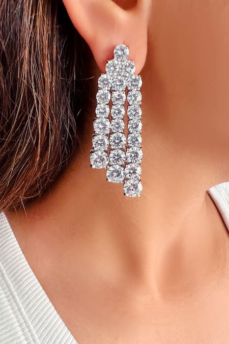 Shop PRERTO Silver Plated Imitation Diamonds Illiana Layered Embellished Necklace Set at Aza Fashions Shop_PRERTO_Silver Plated Imitation Diamonds Illiana Layered Embellished Necklace Set _at_Aza_Fashions