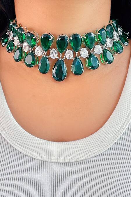 Buy PRERTO Green Stones, Diamonds Infinity Embellished Choker Set Online at Aza Fashions Buy_PRERTO_Green Stones, Diamonds Infinity Embellished Choker Set_Online_at_Aza_Fashions