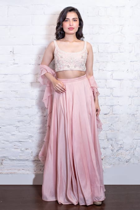 Buy Pink Thread Sequins Georgette Lehenga Choli From Ethnic Plus.