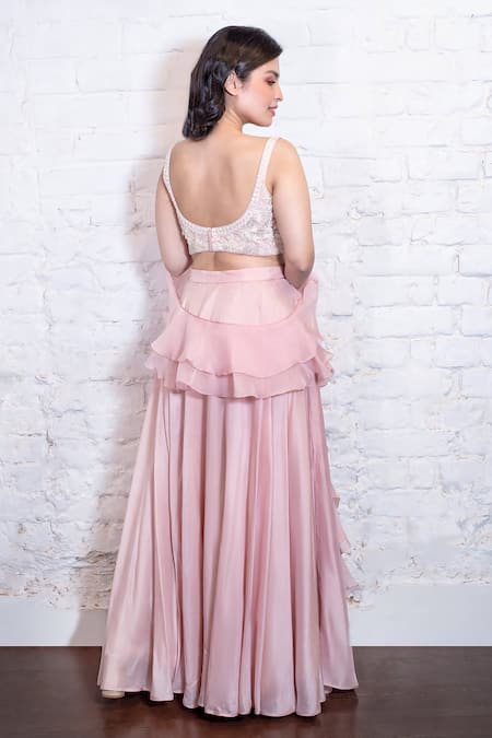 Shop Vasavi Shah Pink , Organza Embroidery, Sequins Round Neck Floral Lehenga Set at Aza Fashions Shop_Vasavi Shah_Pink , Organza Embroidery, Sequins Round Neck Floral Lehenga Set _at_Aza_Fashions