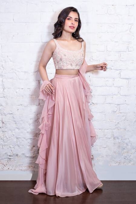 Buy Vasavi Shah Pink , Organza Embroidery, Sequins Round Neck Floral Lehenga Set Online at Aza Fashions Buy_Vasavi Shah_Pink , Organza Embroidery, Sequins Round Neck Floral Lehenga Set _Online_at_Aza_Fashions