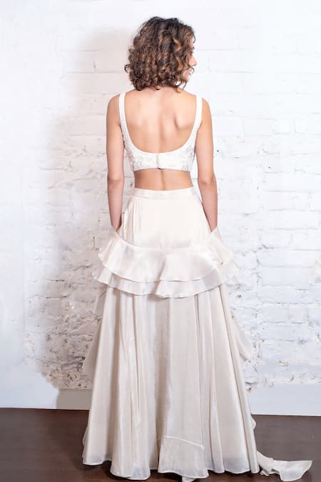 Shop Vasavi Shah Ivory Tissue, , Organza Embroidery, Sequins Round Floral Lehenga Set at Aza Fashions Shop_Vasavi Shah_Ivory Tissue, , Organza Embroidery, Sequins Round Floral Lehenga Set _at_Aza_Fashions