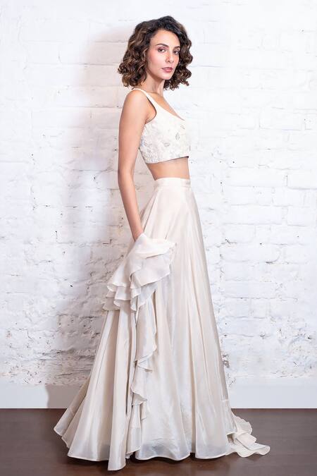 Buy Vasavi Shah Ivory Tissue, , Organza Embroidery, Sequins Round Floral Lehenga Set Online at Aza Fashions Buy_Vasavi Shah_Ivory Tissue, , Organza Embroidery, Sequins Round Floral Lehenga Set _Online_at_Aza_Fashions