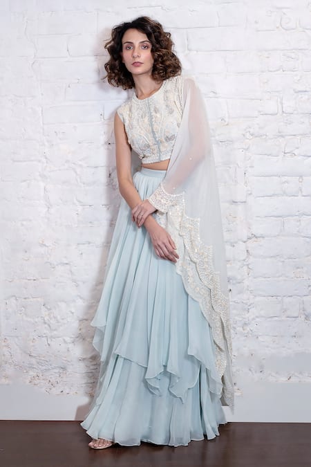 Buy Vasavi Shah Blue , Organza Sequins, Embroidery, Diamonds Blouse Layered Lehenga Set Online at Aza Fashions Buy_Vasavi Shah_Blue , Organza Sequins, Embroidery, Diamonds Blouse Layered Lehenga Set _Online_at_Aza_Fashions