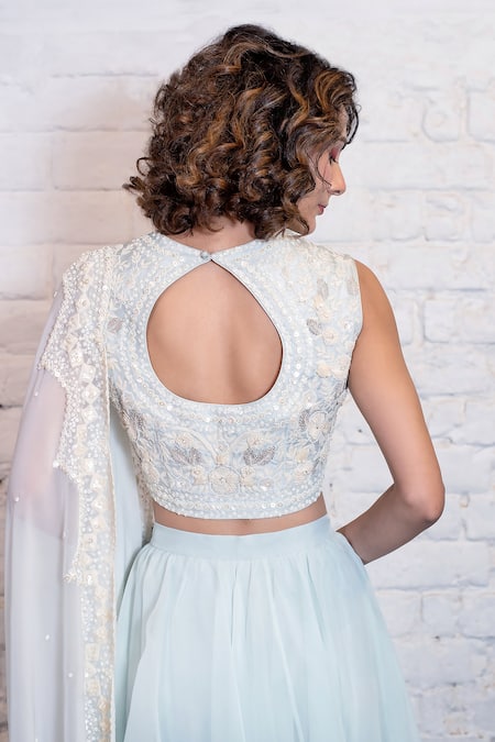 Vasavi Shah Blue , Organza Sequins, Embroidery, Diamonds Blouse Layered Lehenga Set at Aza Fashions Vasavi Shah_Blue , Organza Sequins, Embroidery, Diamonds Blouse Layered Lehenga Set _at_Aza_Fashions