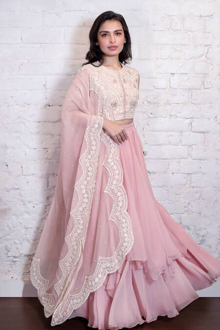Vasavi Shah Pink , Organza Embroidery, Sequins Round Floral Blouse Lehenga Set Online at Aza Fashions Vasavi Shah_Pink , Organza Embroidery, Sequins Round Floral Blouse Lehenga Set _Online_at_Aza_Fashions