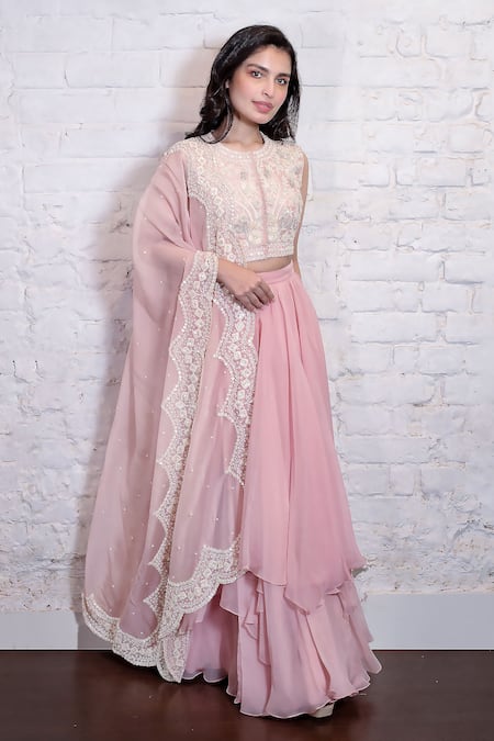 Buy Vasavi Shah Pink , Organza Embroidery, Sequins Round Floral Blouse Lehenga Set Online at Aza Fashions Buy_Vasavi Shah_Pink , Organza Embroidery, Sequins Round Floral Blouse Lehenga Set _Online_at_Aza_Fashions