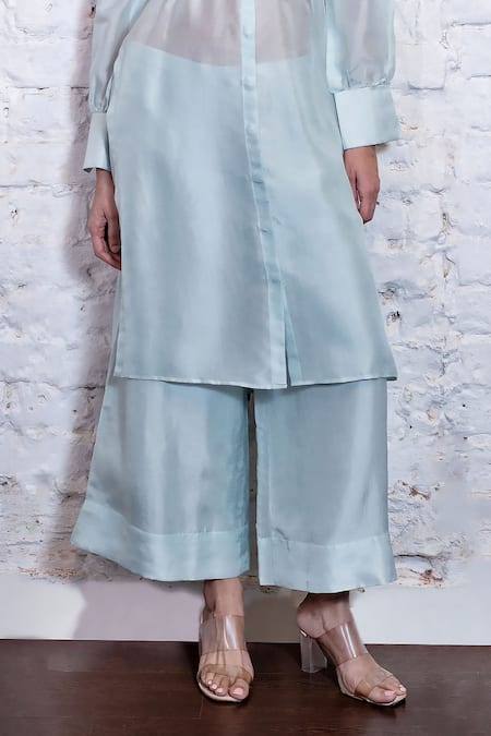 Shop Vasavi Shah Blue , Organza Embroidery, Sequins Collared Crop Top Shirt Kurta Set Online at Aza Fashions Shop_Vasavi Shah_Blue , Organza Embroidery, Sequins Collared Crop Top Shirt Kurta Set _Online_at_Aza_Fashions