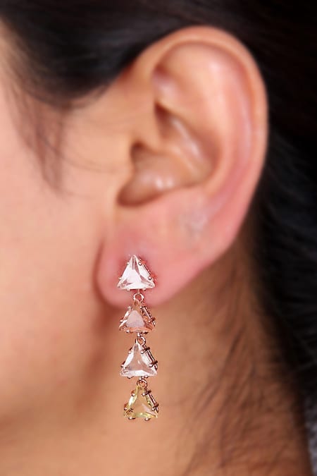 Ishhaara Yellow Crystal Triangle Mirror Design Earrings 