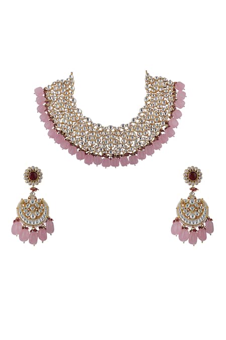 Shop Riana Jewellery White Pearls, Diamonds, Stones Beaded Hem Jadtar Necklace Set at Aza Fashions Shop_Riana Jewellery_White Pearls, Diamonds, Stones Beaded Hem Jadtar Necklace Set _at_Aza_Fashions