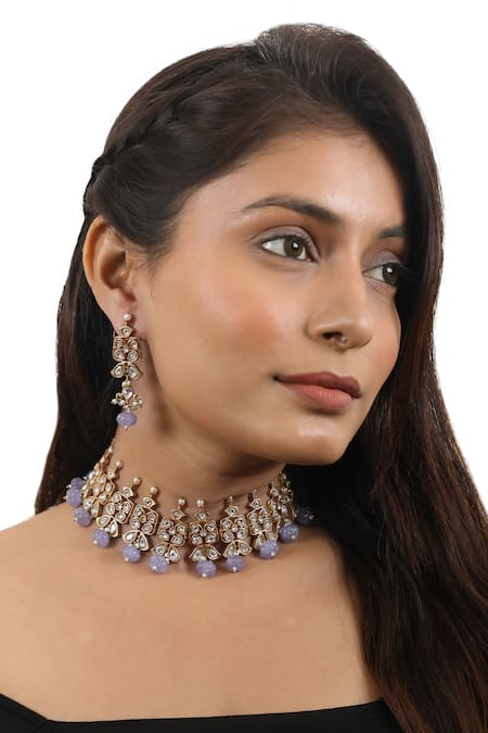 I jewels traditional kundan pearl drop choker necklace jewellery with  earrings & maang tikka set for women/girls - I Jewels - 4285482