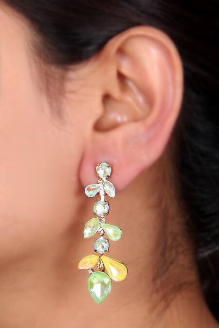 Pearl & Crystal Leaf Vine Earrings – ONLONA