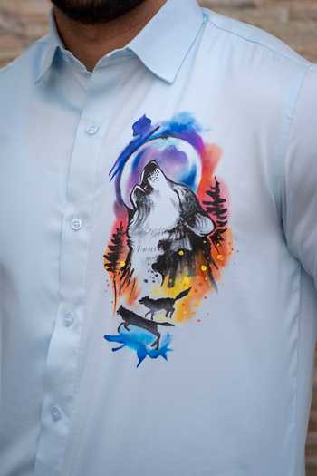 Buy_Avalipt_Blue Cotton Blend Hand Painted Night Wolf Shirt_Online_at_Aza_Fashions