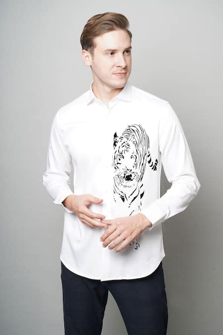 white tiger print shirt