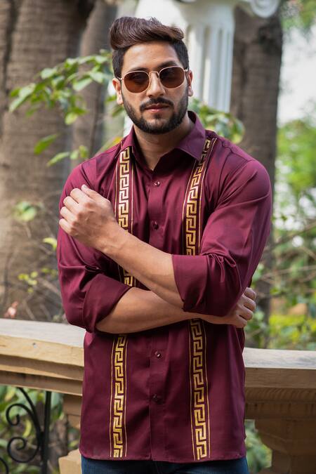 Buy_Avalipt_Maroon Cotton Blend Olympus Artwork Shirt_Online_at_Aza_Fashions
