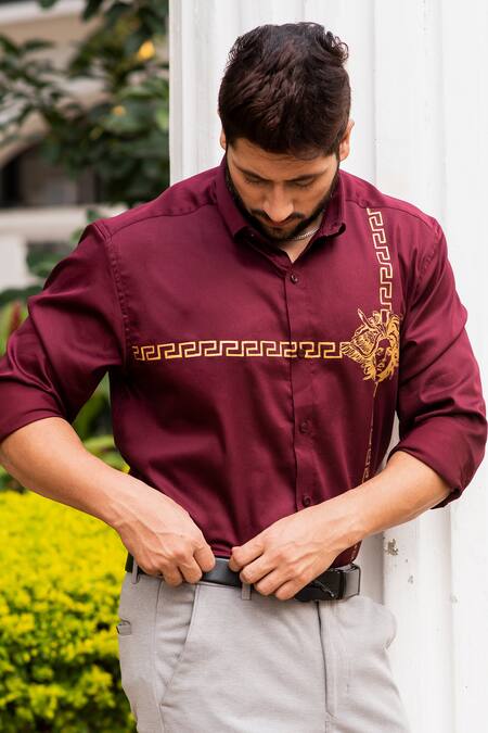 Buy_Avalipt_Maroon Cotton Blend Sparta Handpainted Shirt_Online_at_Aza_Fashions