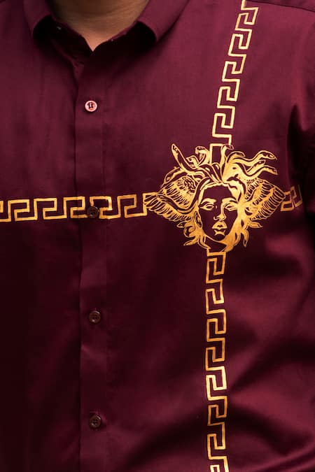Shop_Avalipt_Maroon Cotton Blend Sparta Handpainted Shirt_Online_at_Aza_Fashions