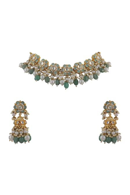 Riana Jewellery Jade Embellished Floral Necklace Set 