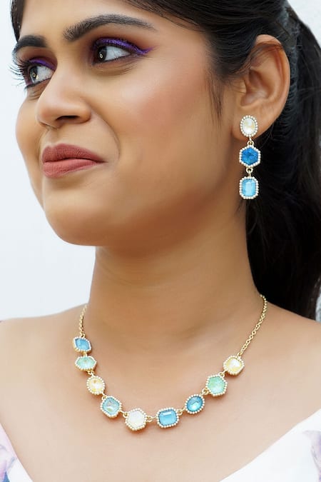 Ishhaara Geometric Shape Stone Embellished Earrings 