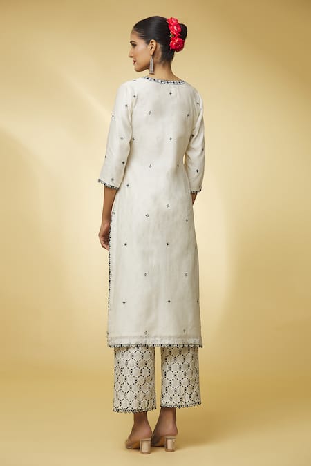 Shop Punit Balana Ivory Chanderi Silk, Handloom Cotton Embroidery, Cut Work, Mirrors Kurta Set at Aza Fashions Shop_Punit Balana_Ivory Chanderi Silk, Handloom Cotton Embroidery, Cut Work, Mirrors Kurta Set _at_Aza_Fashions